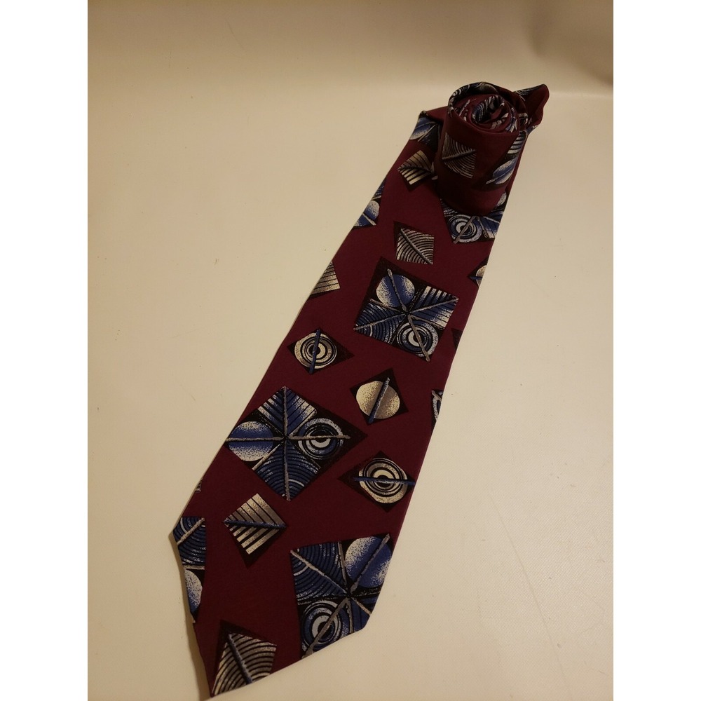 Christian Dior Men's Neck Tie Burgundy Blue 100% Silk Made in USA